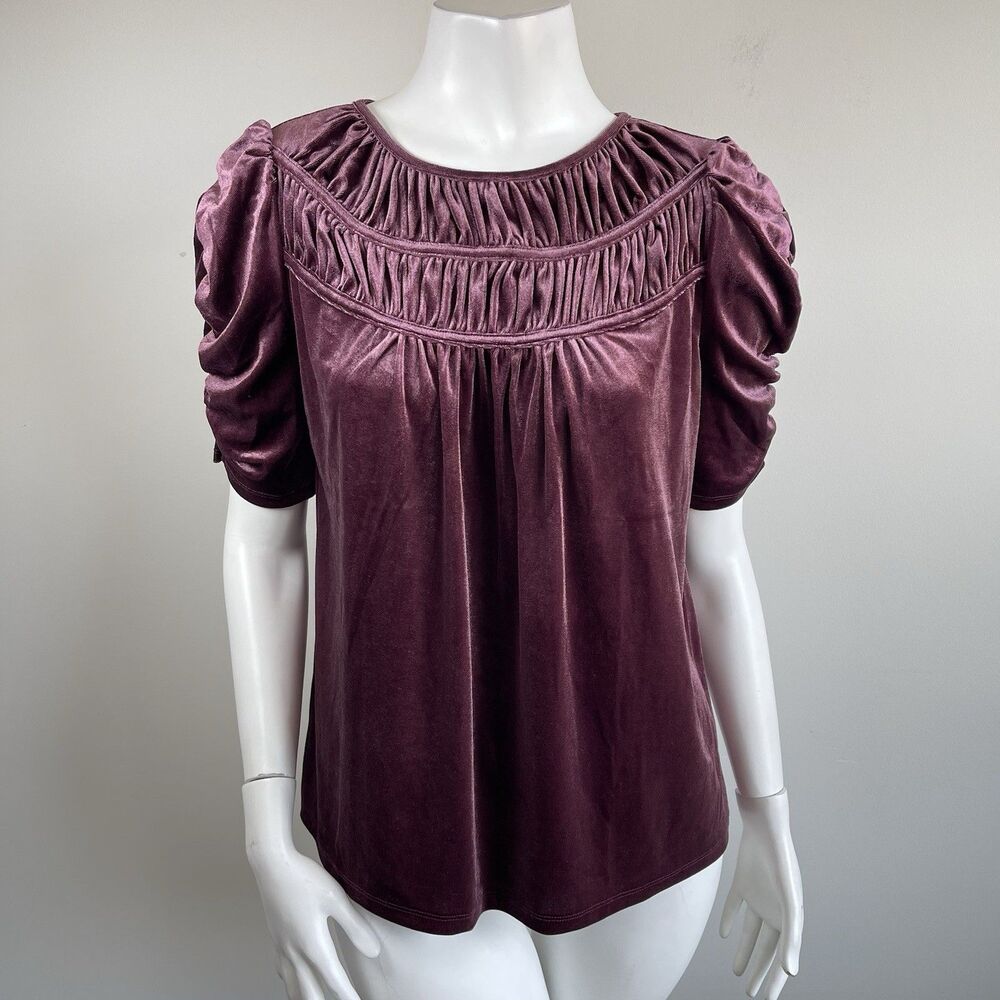 Loft Ruched Cinched Sleeve Velvet Top‎ Blouse M Cocktail Party Preppy